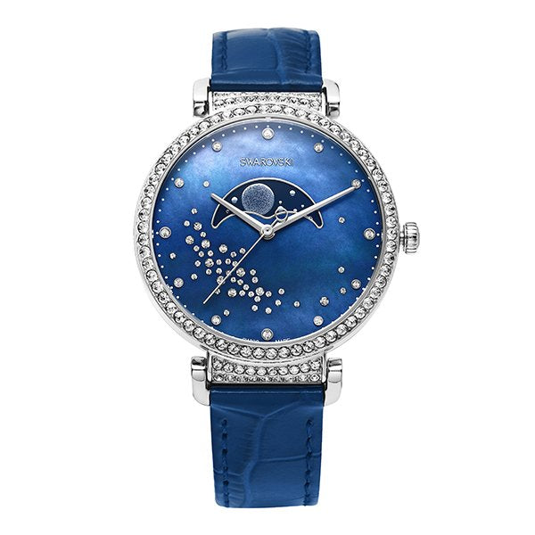  Shop Authentic Swarovski Passage Moon Phase Blue Dial Blue Leather Strap Watch for Women - 5613320 - Luxxuri