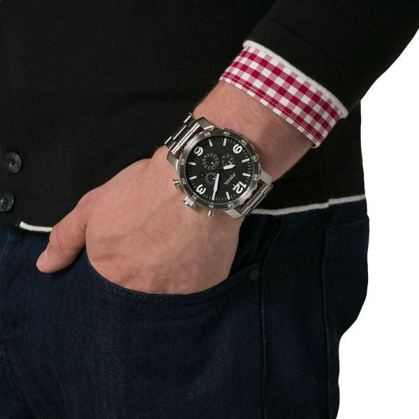  Shop Authentic Fossil Nate Chronograph Black Dial Silver Steel Strap Watch for Men - JR1353 - Luxxuri