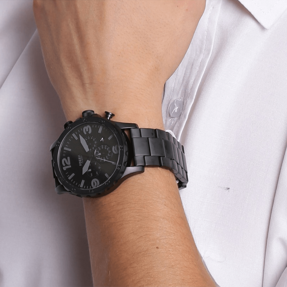  Shop Authentic Fossil Nate Chronograph Black Dial Black Steel Strap Watch for Men - JR1401 - Luxxuri