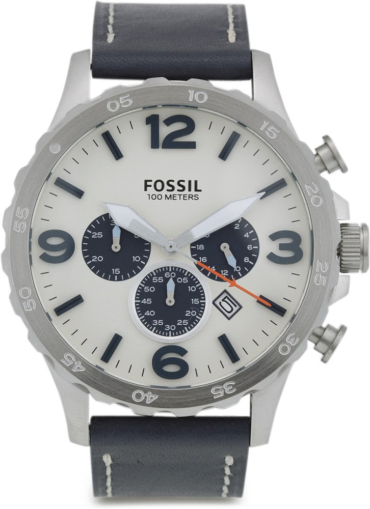  Shop Authentic Fossil Nate Chronograph White Dial Blue Leather Strap Watch for Men - JR1480 - Luxxuri