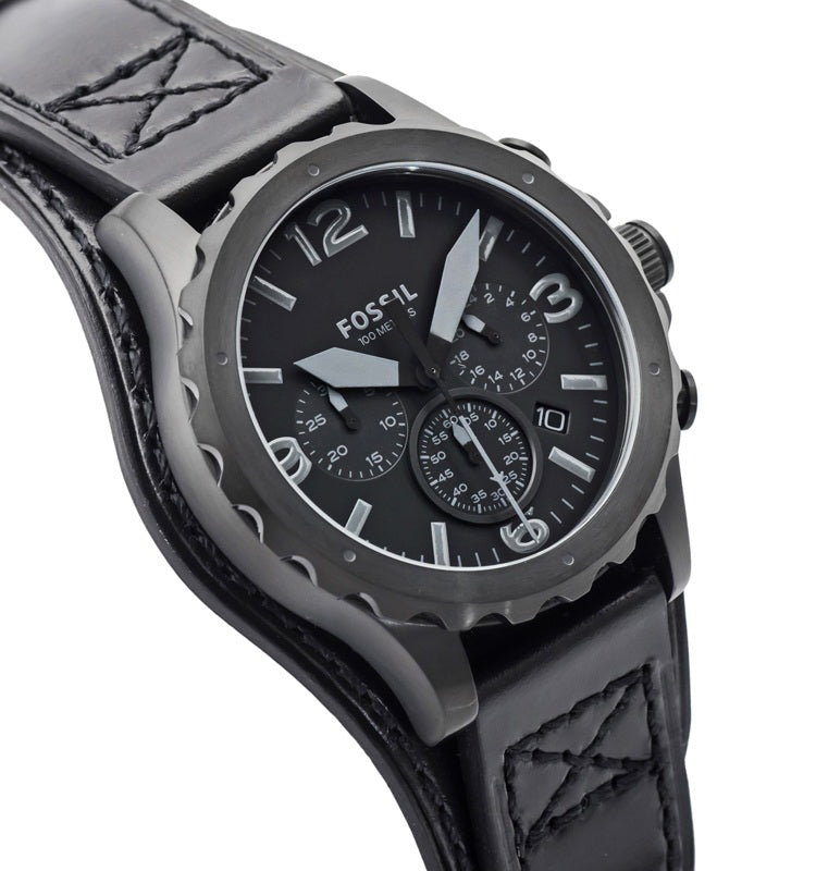 Shop Authentic Fossil Nate Chronograph Black Dial Black Leather Strap Watch for Men - JR1510 - Luxxuri