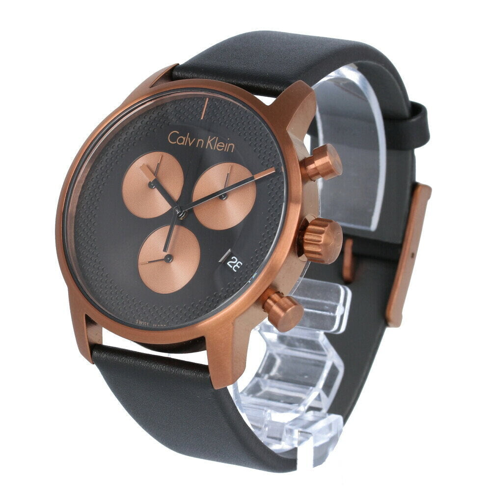  Shop Authentic Calvin Klein City Chronograph Black Dial Black Leather Strap Watch for Men - K2G17TC1 - Luxxuri