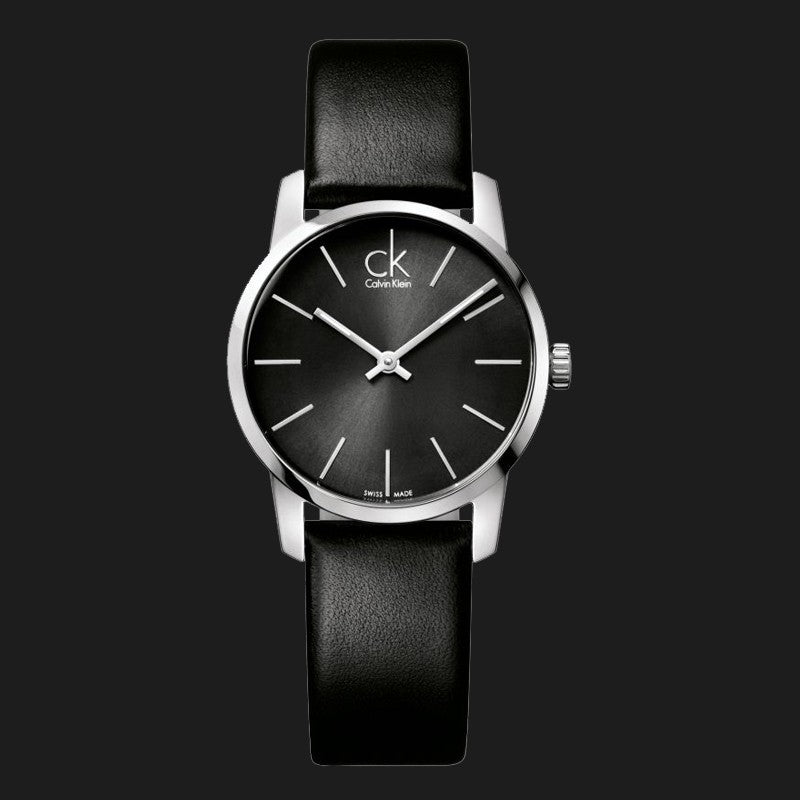  Shop Authentic Calvin Klein City Black Dial Black Leather Strap Watch For Women - K2G23107 - Luxxuri
