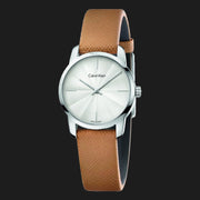 Shop Authentic Calvin Klein City Silver Dial Orange Leather Strap Watch for Women - K2G231G6 - Luxxuri