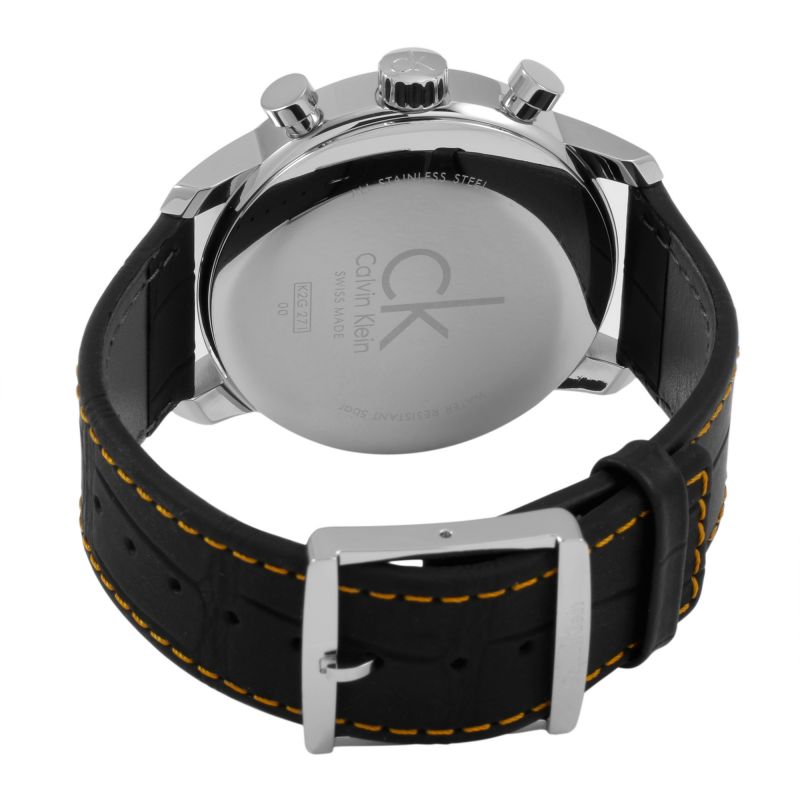  Shop Authentic Calvin Klein City Chronograph Black Dial Black Leather Strap Watch for Men - K2G271C1 - Luxxuri