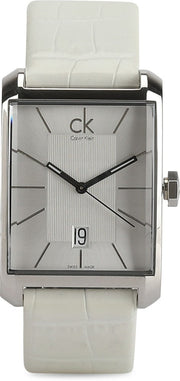  Shop Authentic Calvin Klein Window White Dial White Leather Strap Watch for Men - K2M21120 - Luxxuri