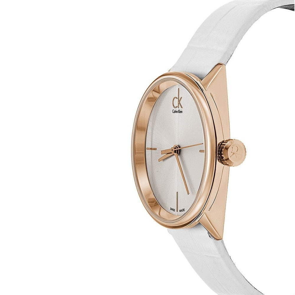  Shop Authentic Calvin Klein Accent White Dial White Leather Strap Watch for Women - K2Y2Y6K6 - Luxxuri