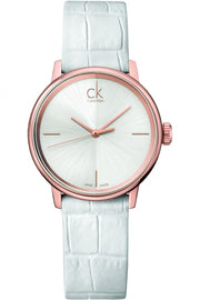  Shop Authentic Calvin Klein Accent White Dial White Leather Strap Watch for Women - K2Y2Y6K6 - Luxxuri