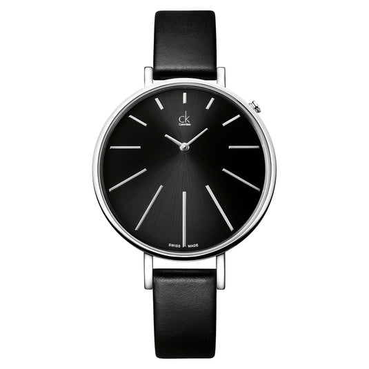  Shop Authentic Calvin Klein Equal Black Dial Black Leather Strap Watch for Women - K3E231C1 - Luxxuri