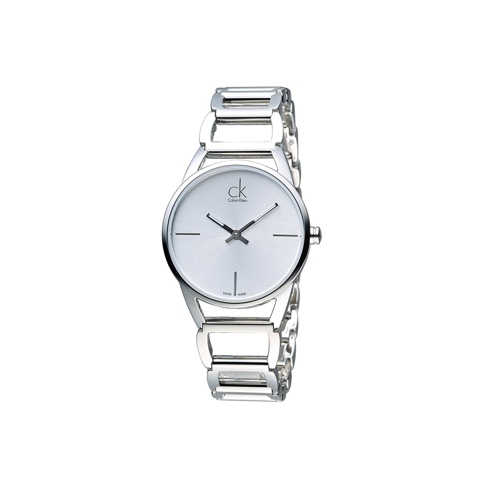  Shop Authentic Calvin Klein Stately White Dial Silver Steel Strap Watch for Women - K3G23126 - Luxxuri