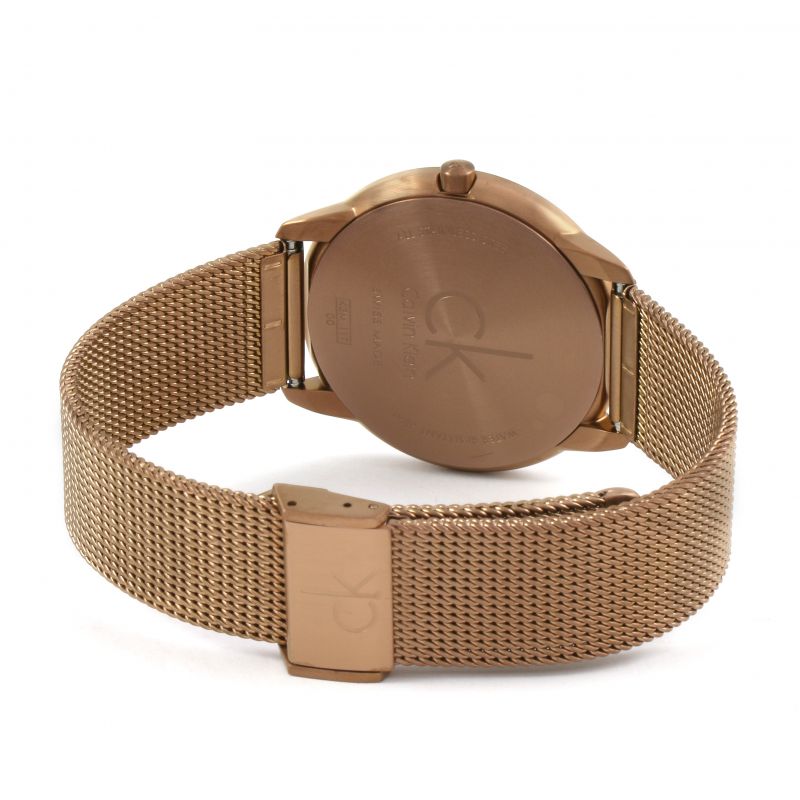  Shop Authentic Calvin Klein Minimal Quartz Pink Gold Dial Pink Gold Mesh Bracelet Watch for Men - K3M11TFK - Luxxuri