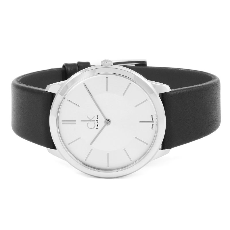  Shop Authentic Calvin Klein Minimalist White Dial Black Leather Strap Watch for Men - K3M211C6 - Luxxuri