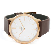  Shop Authentic Calvin Klein Minimal White Dial Brown Leather Strap Watch for Men - K3M216G6 - Luxxuri