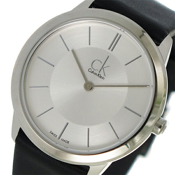  Shop Authentic Calvin Klein Minimal Silver Dial Black Leather Strap Watch for Women - K3M221C6 - Luxxuri