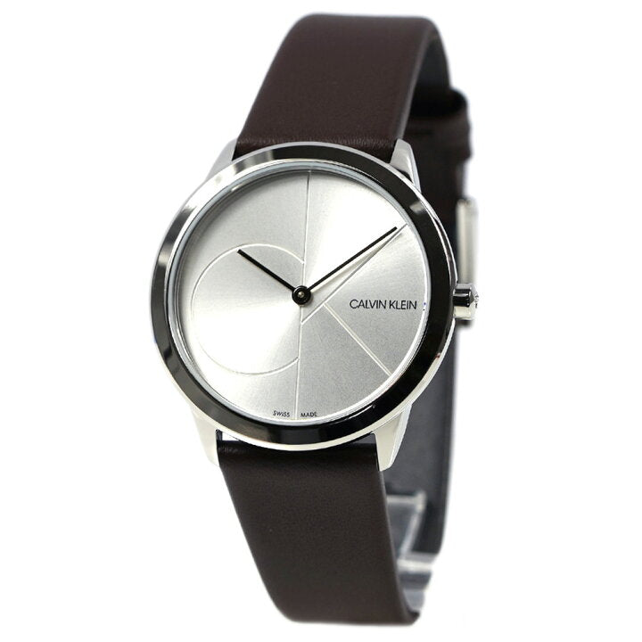  Shop Authentic Calvin Klein Minimal Silver Dial Brown Leather Strap Watch for Men - K3M221G6 - Luxxuri