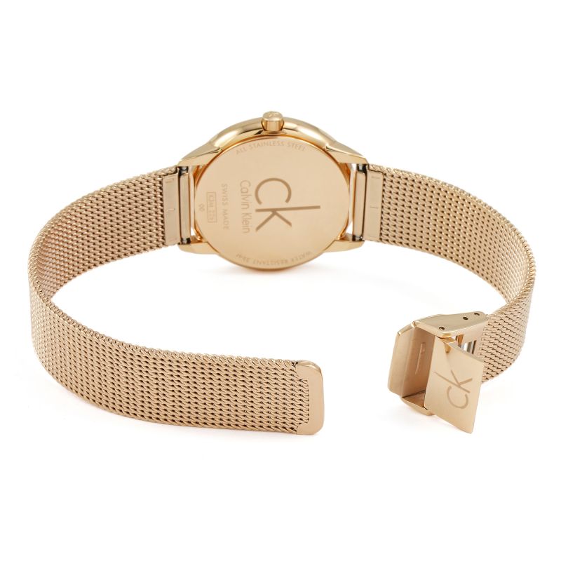  Shop Authentic Calvin Klein Minimal White Dial Rose Gold Mesh Bracelet Watch for Women - K3M22626 - Luxxuri