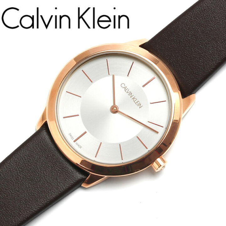  Shop Authentic Calvin Klein Minimal White Dial Brown Leather Strap Watch for Women - K3M226G6 - Luxxuri