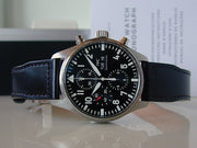  Shop Authentic IWC Pilot's Watch Chronograph Black Dial Black Leather Strap Watch for Men - IW377709 - Luxxuri