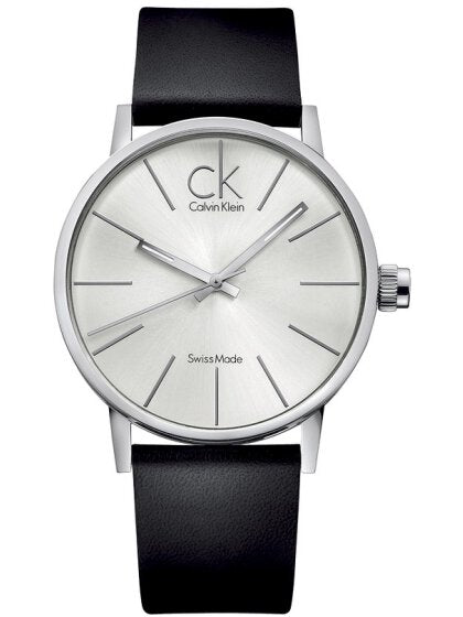  Shop Authentic Calvin Klein Post Minimal Silver Dial Black Leather Strap Watch for Men - K7621192 - Luxxuri