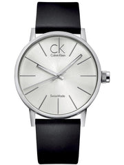 Shop Authentic Calvin Klein Post Minimal Silver Dial Black Leather Strap Watch for Men - K7621192 - Luxxuri