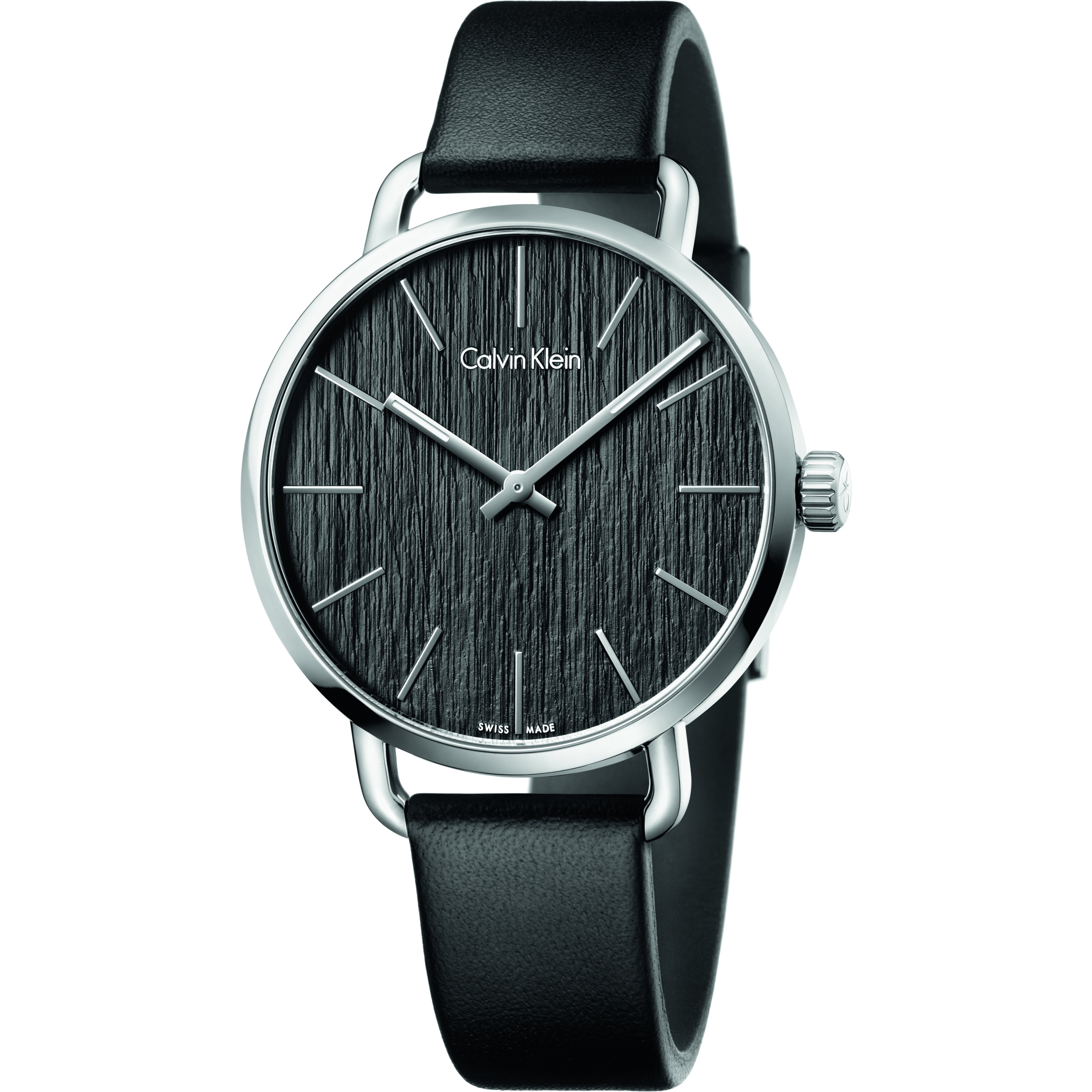  Shop Authentic Calvin Klein Even Black Dial Black Leather Strap Watch for Women - K7B211C1 - Luxxuri