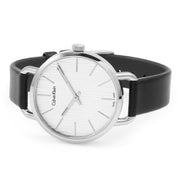  Shop Authentic Calvin Klein Even Silver Black Leather Strap Watch for Women - K7B231C6 - Luxxuri