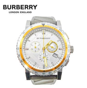  Shop Authentic Burberry Belt Chronograph Silver Dial Brown Rubber Strap Watch For Men - BU9811 - Luxxuri