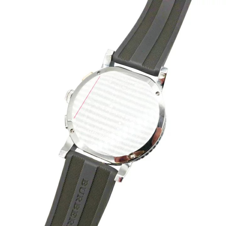  Shop Authentic Burberry Belt Chronograph Silver Dial Brown Rubber Strap Watch For Men - BU9811 - Luxxuri