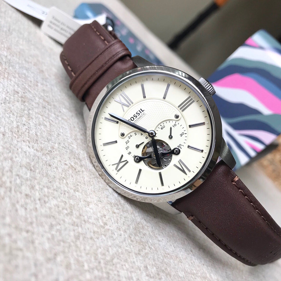  Shop Authentic Fossil Townsman Automatic White Dial Brown Leather Strap Watch for Men - ME3064 - Luxxuri