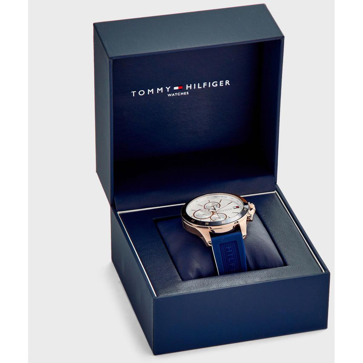  Shop Authentic Tommy Hilfiger Bank Multifunction Quartz White Dial Blue Rubber Strap Watch for Men - 1791778 - Luxxuri