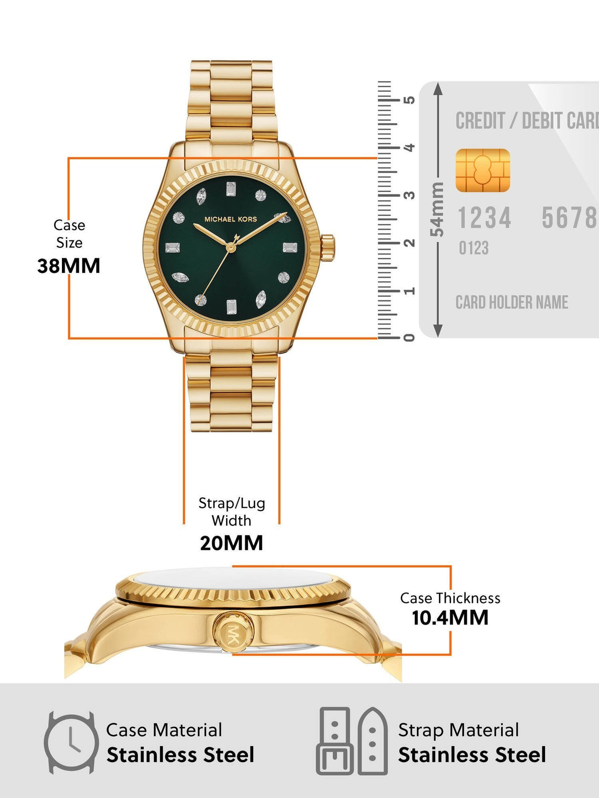  Shop Authentic Michael Kors Lexington Three Hand Green Dial Gold Steel Strap Watch For Women - MK7449 - Luxxuri