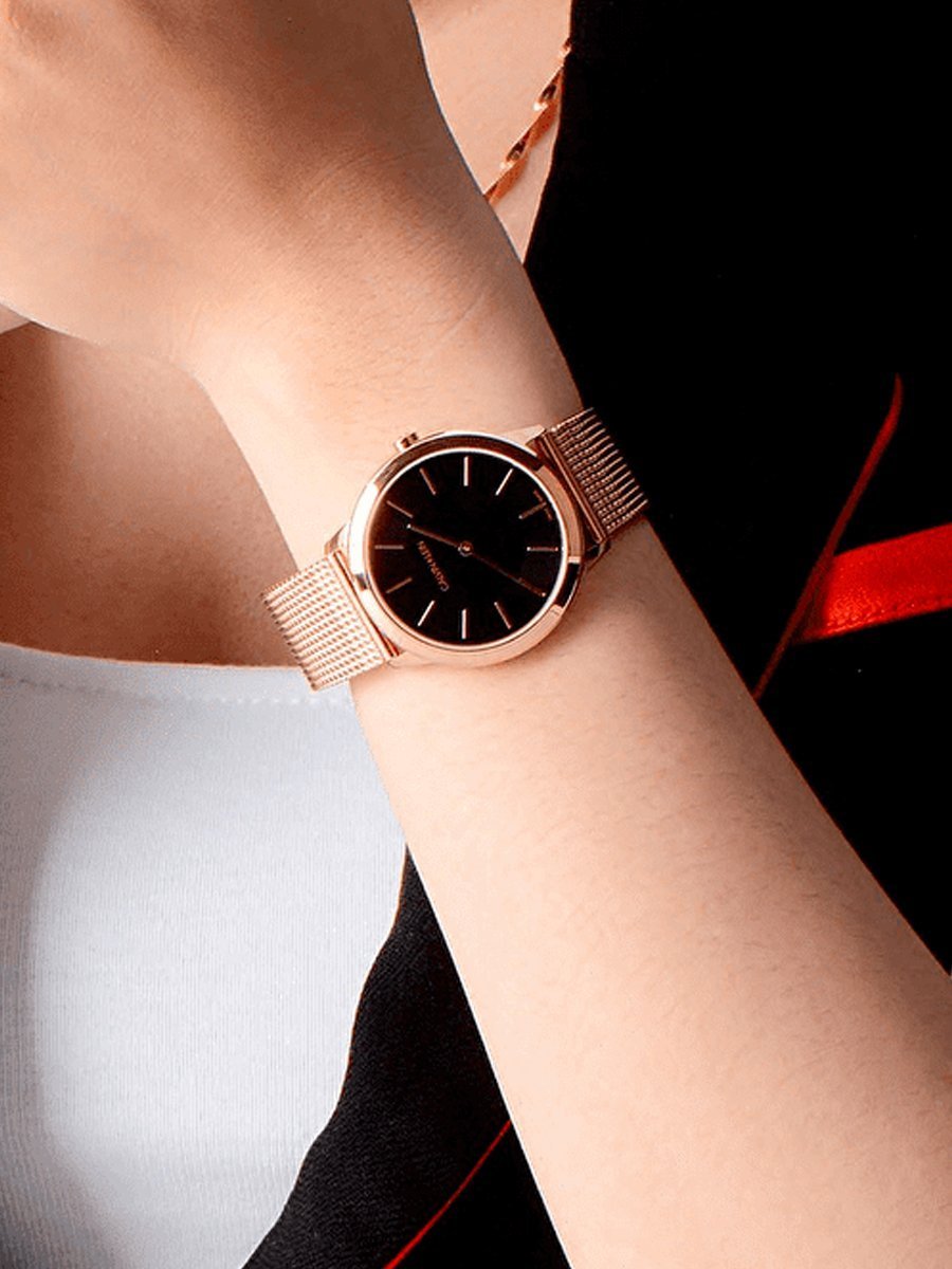  Shop Authentic Calvin Klein Minimal Black Dial Rose Gold Mesh Bracelet Watch for Women - K3M2262Y - Luxxuri