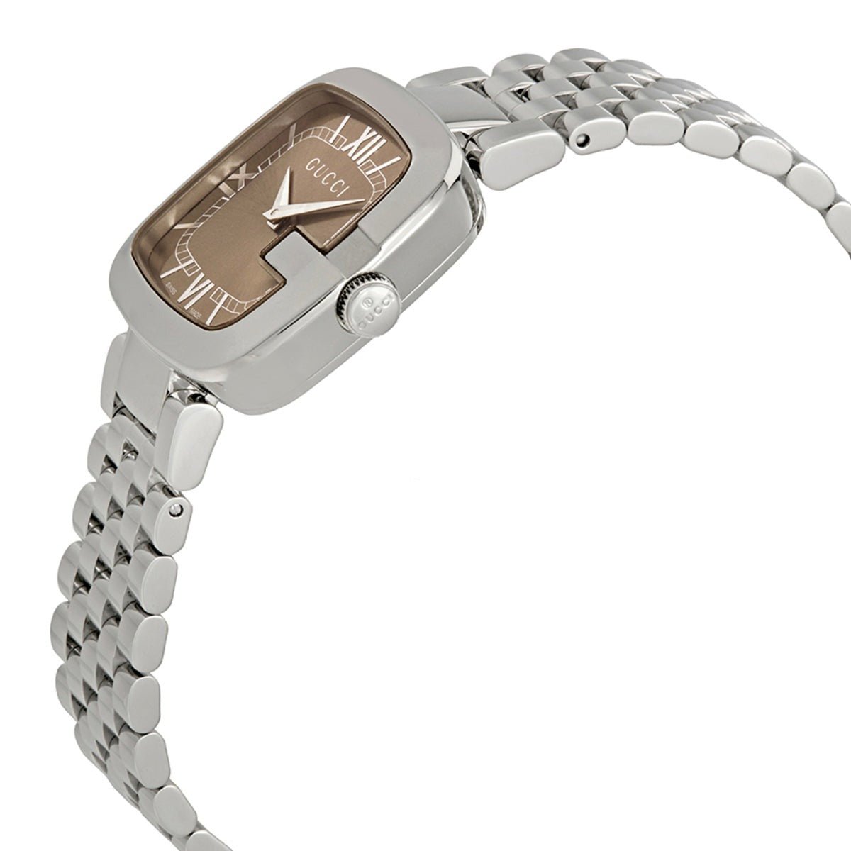  Shop Authentic Gucci G-Gucci Brown Dial Silver Steel Strap Watch For Women - YA125413 - Luxxuri