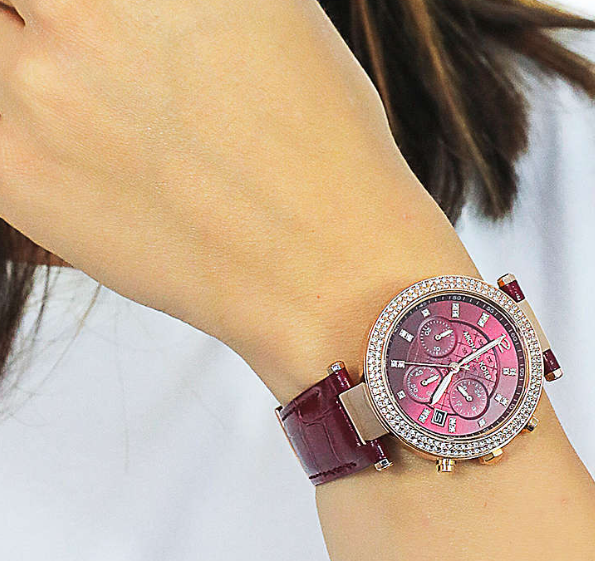  Shop Authentic Michael Kors Parker Chronograph Red Dial Red Leather Strap Watch For Women - MK6986 - Luxxuri