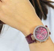  Shop Authentic Michael Kors Parker Chronograph Red Dial Red Leather Strap Watch For Women - MK6986 - Luxxuri