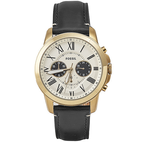 Shop Authentic Fossil Grant Chronograph White Dial Black Leather Strap Watch for Men - FS5272 - Luxxuri