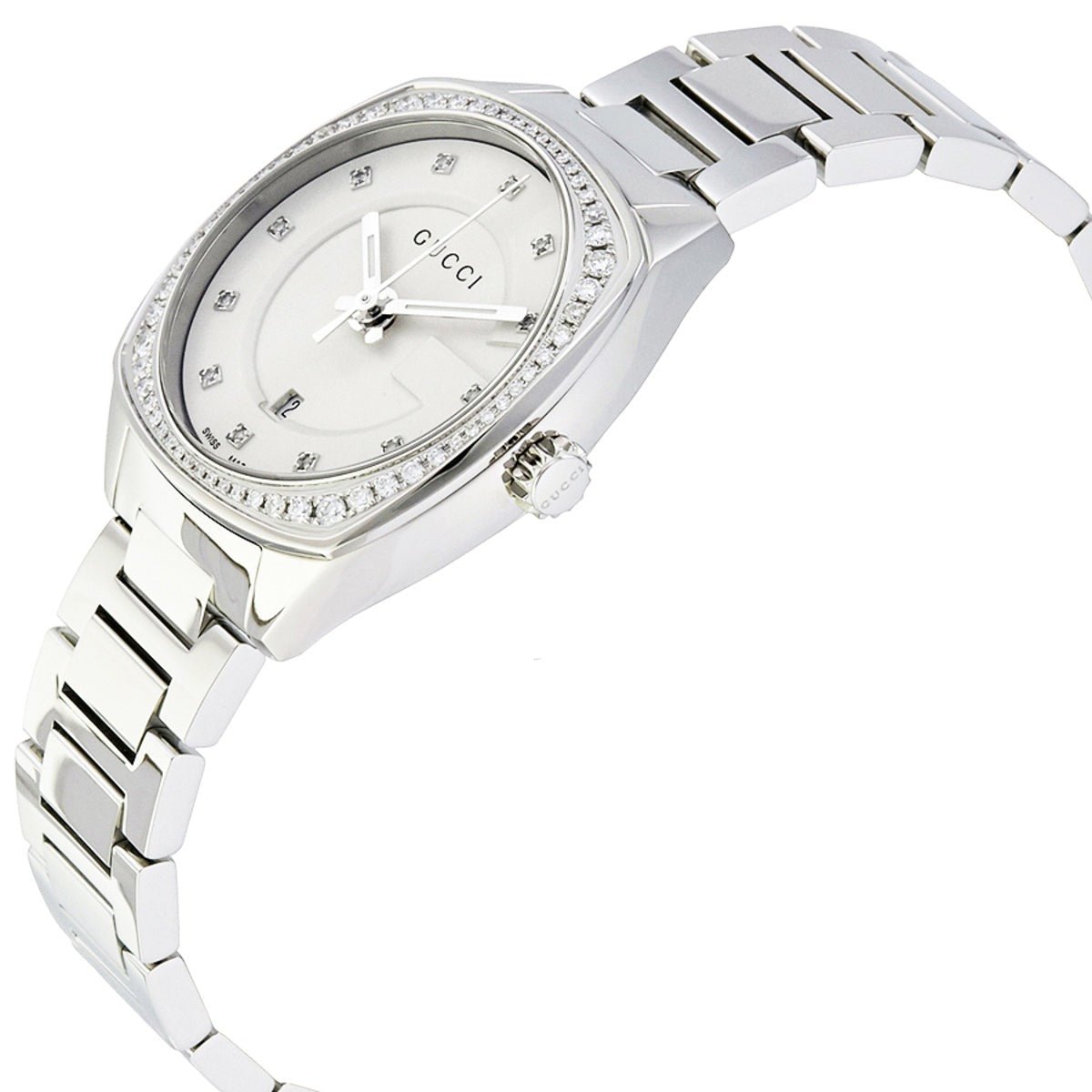  Shop Authentic Gucci GG2570 Diamonds Silver Dial Silver Steel Strap Watch For Women - YA142505 - Luxxuri