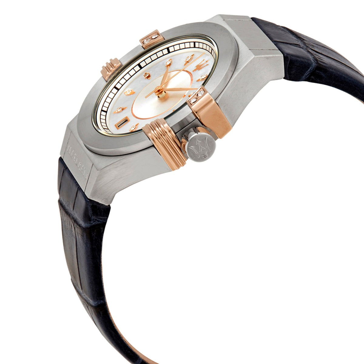  Shop Authentic Maserati Potenza Diamonds Silver Dial Blue Leather Strap Watch For Women - R8851108502 - Luxxuri