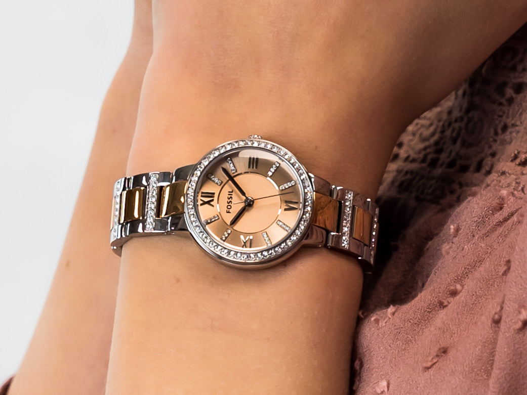  Shop Authentic Fossil Virginia Rose Gold Dial Two Tone Steel Strap Watch for Women - ES3405 - Luxxuri