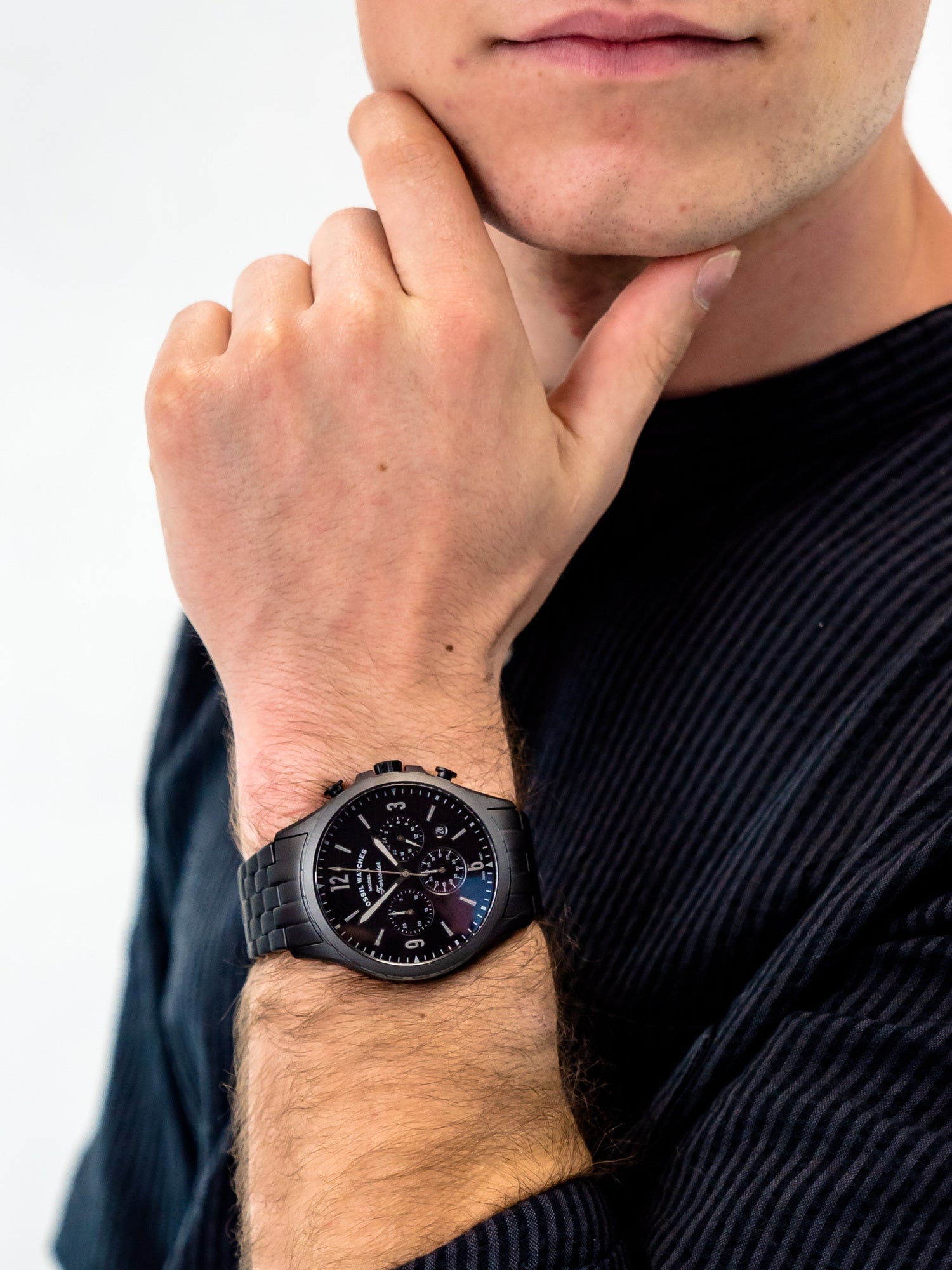  Shop Authentic Fossil Forrester Chronograph Black Dial Black Steel Strap Watch for Men - FS5697 - Luxxuri