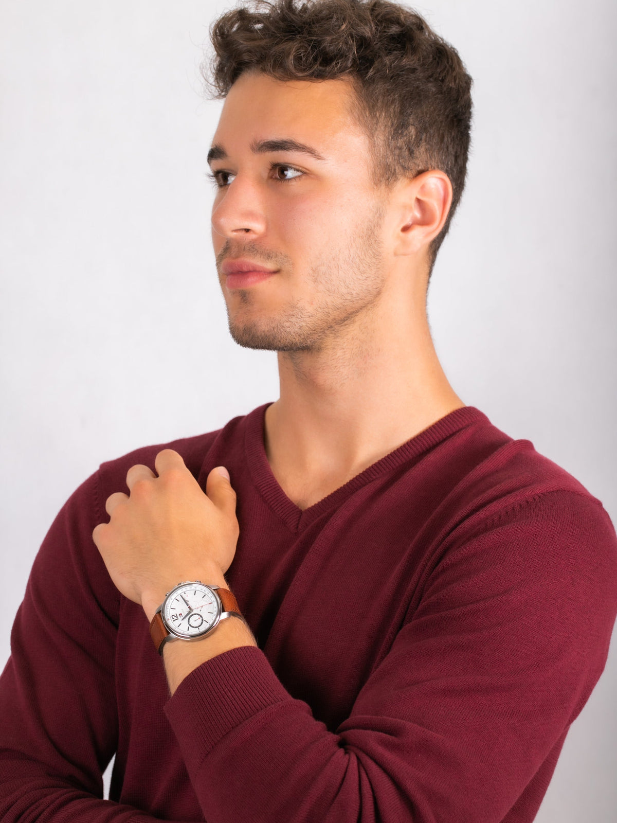  Shop Authentic Tommy Hilfiger Landon Chronograph White Dial Brown Leather Strap Watch for Men - 1791531 - Luxxuri