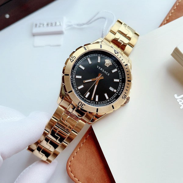  Shop Authentic Versace Hellenyium Quartz Black Dial Gold Steel Strap Watch For Men - VE3A00820 - Luxxuri