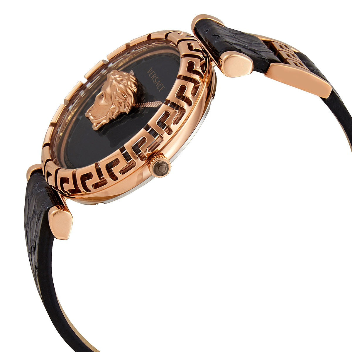  Shop Authentic Versace Palazzo Empire Greca Black Dial Black Leather Strap Watch for Women - VEDV00719 - Luxxuri