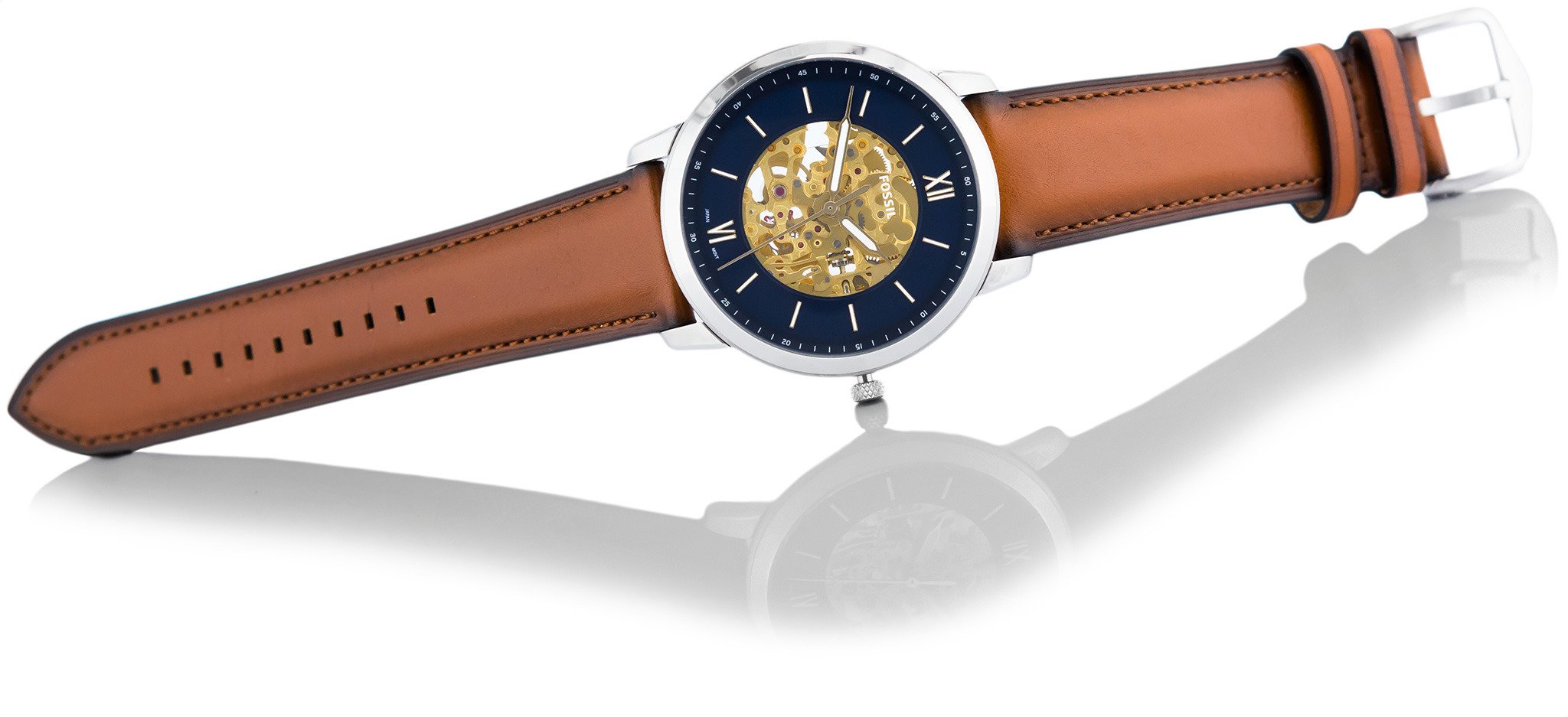 Shop Authentic Fossil Neutra Automatic Luggage Skeleton Blue Dial Brown Leather Strap Watch for Men - ME3160 - Luxxuri
