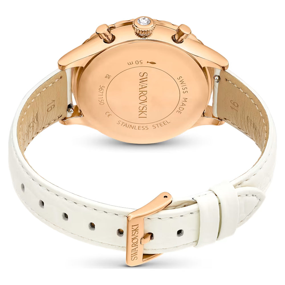  Shop Authentic Swarovski Octea Chrono Crystals White Dial White Leather Strap Watch for Women - 5671150 - Luxxuri