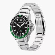  Shop Authentic Emporio Armani Sea Explorer GMT Quartz Black Dial Silver Steel Strap Watch For Men - AR11589 - Luxxuri