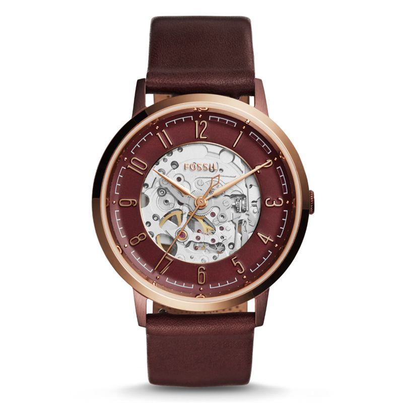  Shop Authentic Fossil Vintage Muse Automatic Skeleton Maroon Dial Maroon Leather Strap Watch for Women - ME3137 - Luxxuri