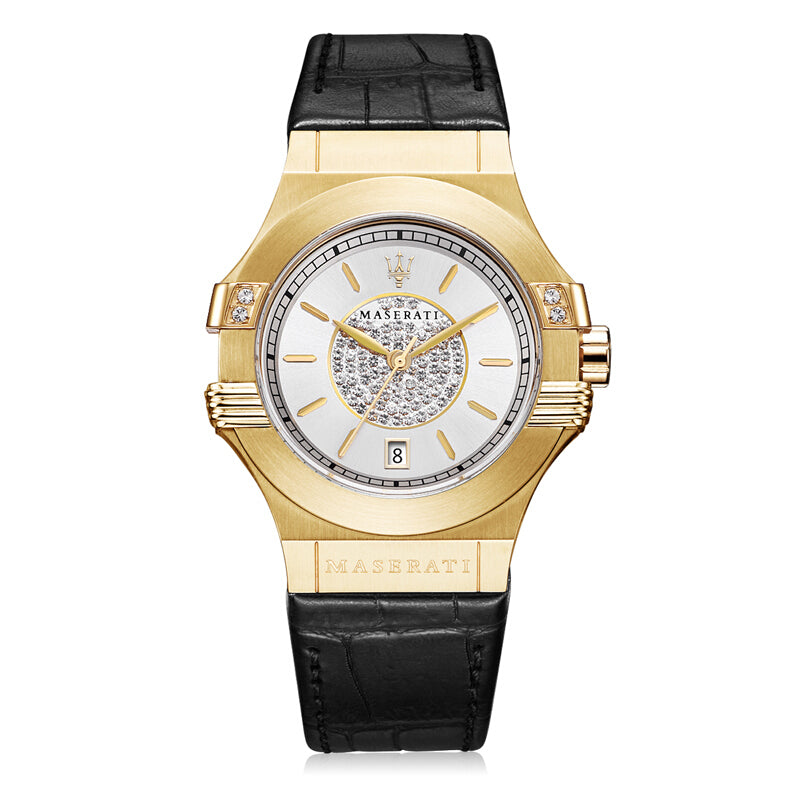  Shop Authentic Maserati Potenza Diamonds Silver Dial Black Leather Strap Watch For Women - R8851108505 - Luxxuri