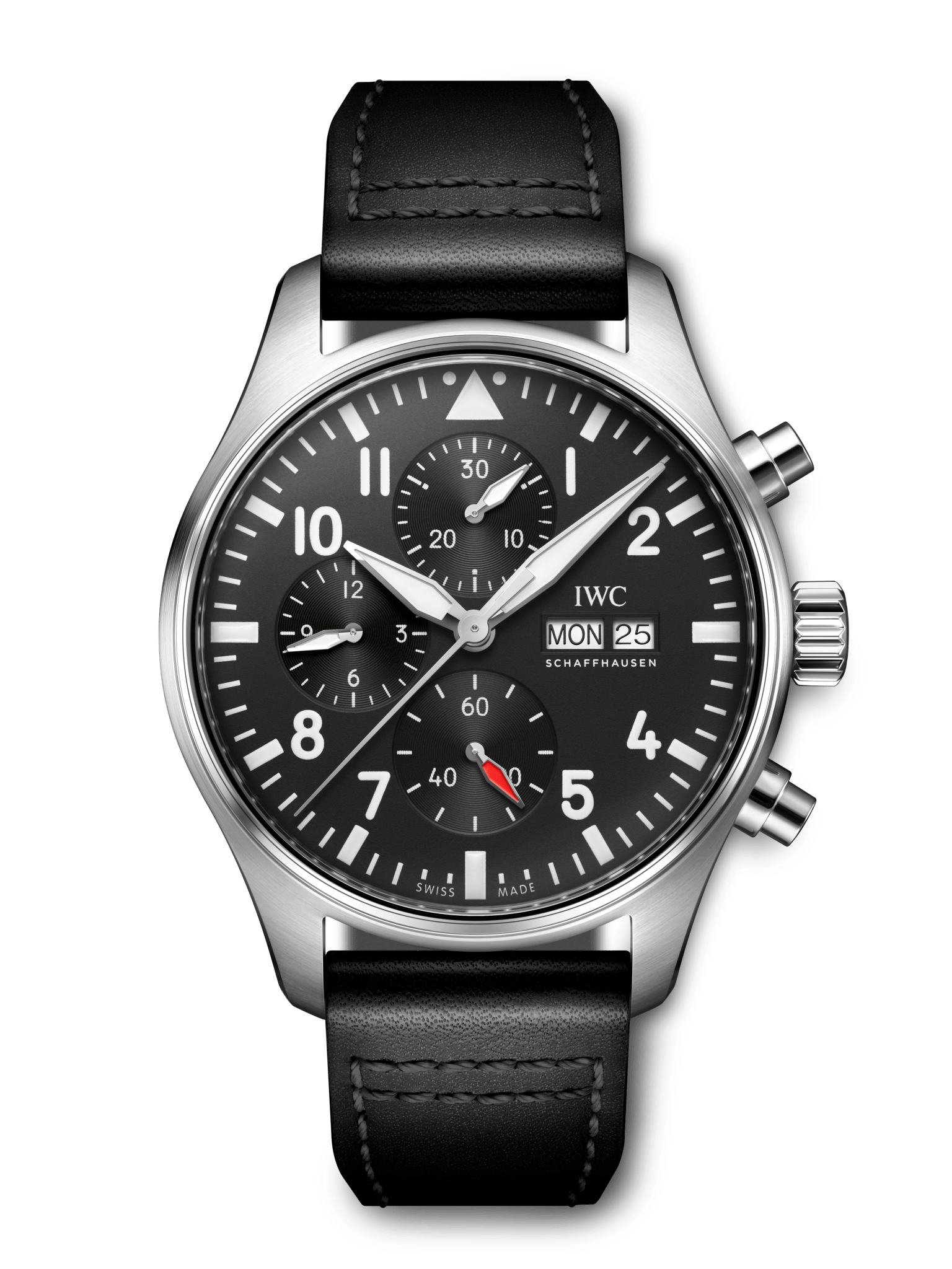  Shop Authentic IWC Pilot's Watch Chronograph Black Dial Black Leather Strap Watch for Men - IW377709 - Luxxuri