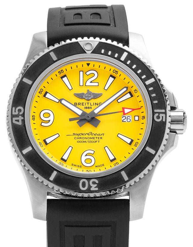  Shop Authentic Breitling Superocean Automatic 44mm Yellow Dial Black Rubber Strap Watch for Men - A17367021I1S1 - Luxxuri